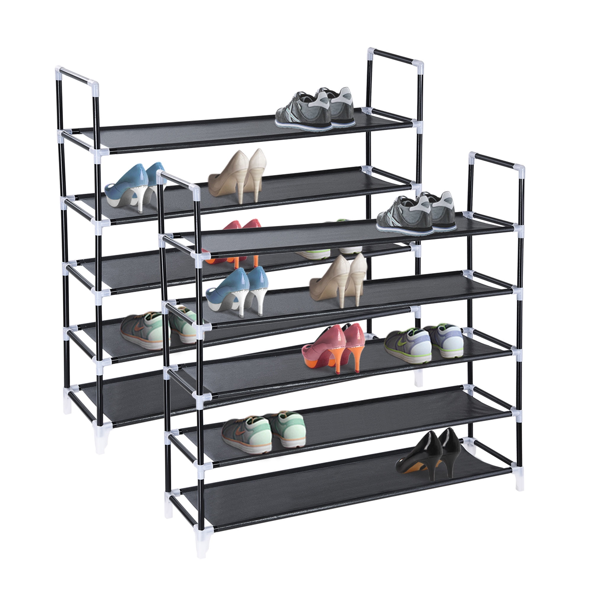 2 Pack 5 Tier Metal Shoe Rack 50 Pair Storage Stackable