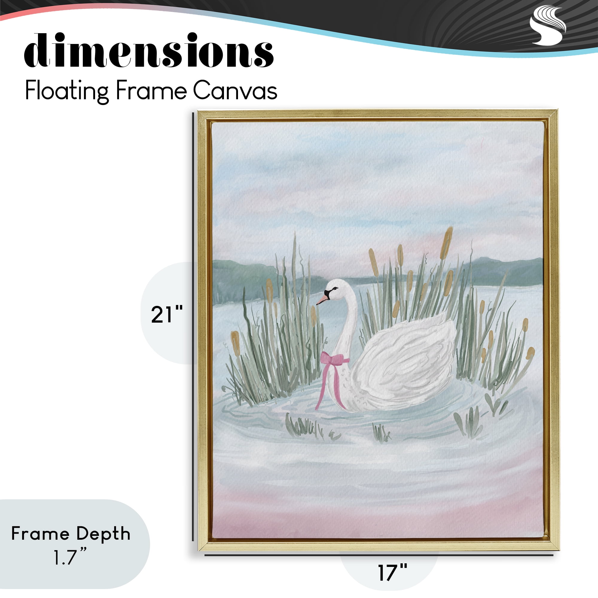 Stupell Industries Swan Serenade on Lake Gold Framed Floater Canvas Wall Art, design by Adreane Fippinger