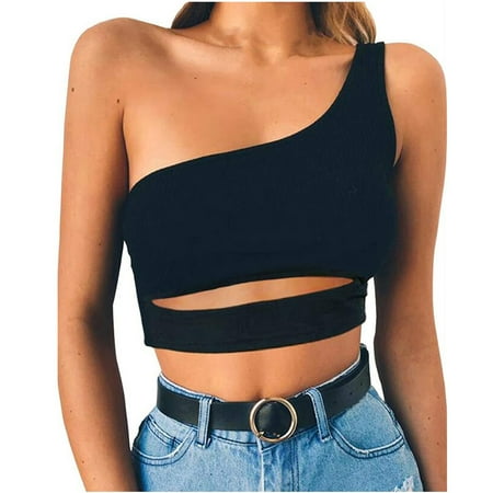 

Women Ladies Sexy One Shouler Sleeveless Crop Top Sexy Bra Slim Camis Tank Vest Y2k