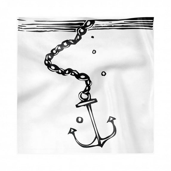 Anchor Decorative Napkins Set of 4, Nautical Themed Monochrome Illustration with Chains and Sinking Anchor Naval, Silky Satin Fabric for Brunch Dinner Party, 18", Black and White, by Ambesonne