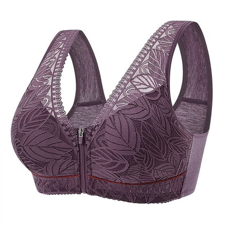 Ltctricy Women s Plus Size Push up Bra Wireless Zipper Front Closure Everyday Bralettes No Underwire Full Coverage T-Shirt Bra
