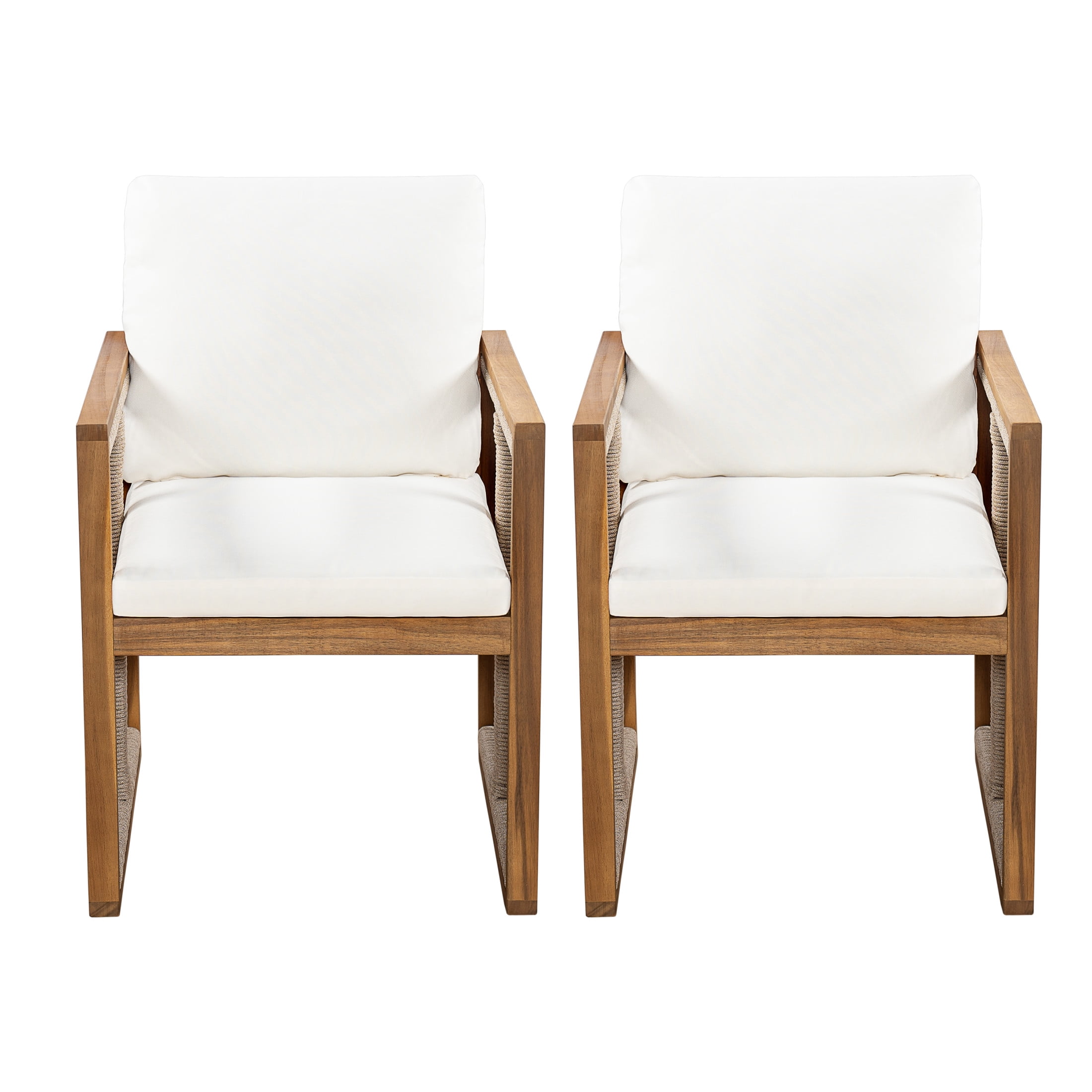 Christopher Knight Home Modern Outdoor Dining Chairs Set of 2, Rope Design with Washable Cushion, Beige