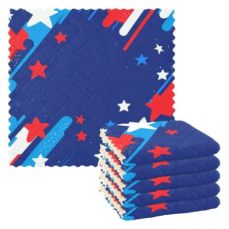 

6 Pack Kitchen Dish Towels 11 Inch x 11 Inch Reusable Cleaning Cloths for Washing Dishes Dish Cloths for Drying Dishes Red and White Stripes Stars