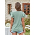 thumbnail image 2 of Women T Shirt Short Ruffle Sleeves Double Layers V Neck Hollow Up Holes Summer Casual Top Green XL, 2 of 7