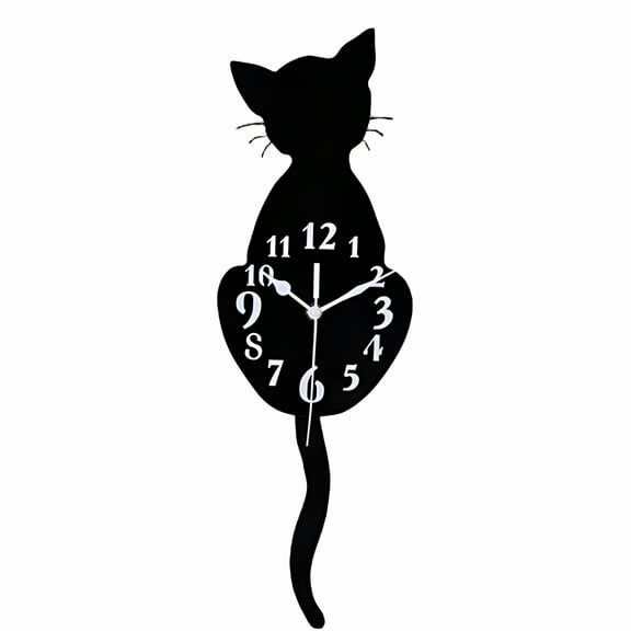 DESIGNICE Clock Move Watch Cute Cat Tail Cartoon Decor Wall Way Clock Cat Clock