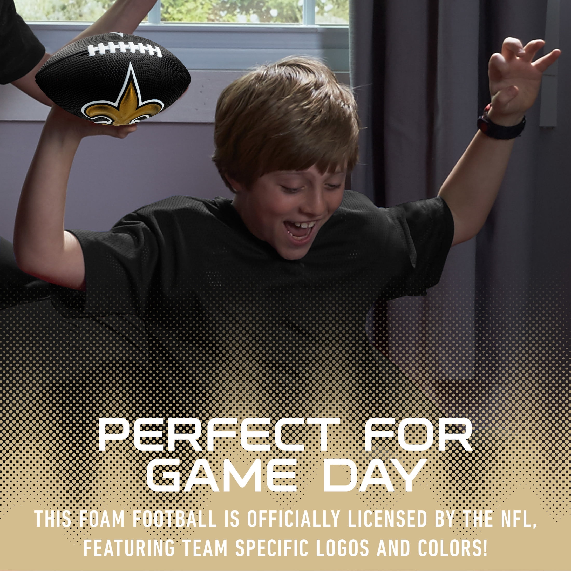 Franklin Sports NFL New Orleans Saints Football - Kids Foam Football - Soft Football - Mini Size - Perfect for Gameday - 8.5" 3D logos!