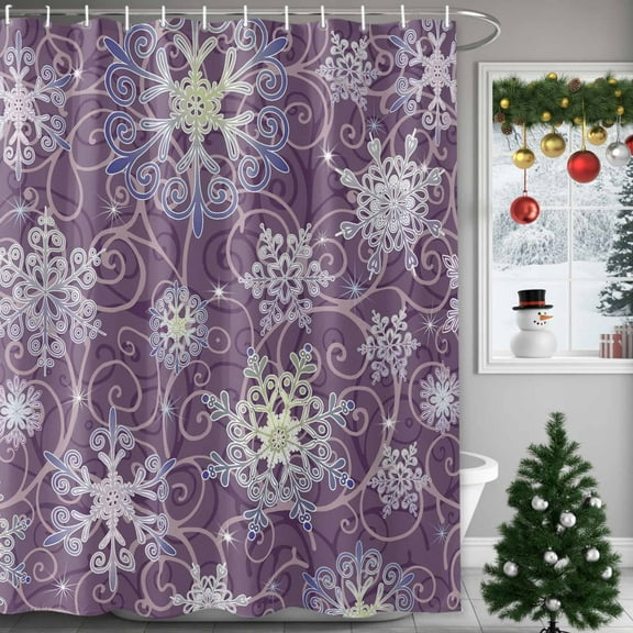 Christmas Ice Flower Shower Curtains for Bathroom, Winter Lace Purple Snowflake Waterproof Fabric Shower Curtain for Bathroom Bathtub Decoration, Machine Washable, 60"x72"