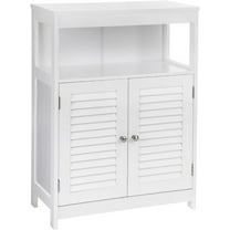 Bathroom Storage Floor Cabinet Free Standing with Double Shutter Doors and Adjustable Shelf White