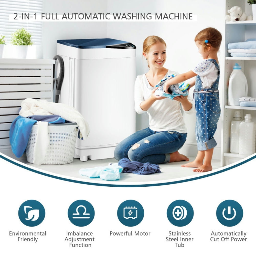 YYAo Washer and Spinner Combo, Laundry Washing Machine, Full-Automatic Washing Machine with Built-in Barrel Light-Blue