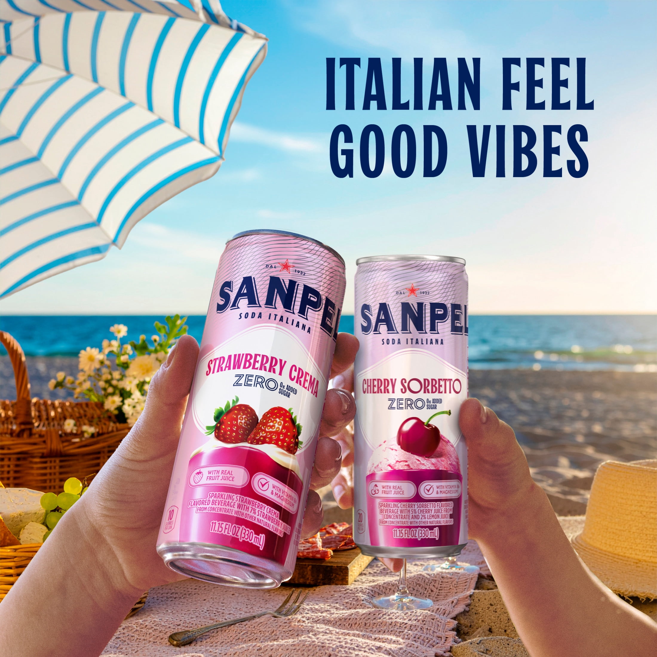 Sanpellegrino Soda Italiana Strawberry Crema, Low Calorie Zero Added Sugar Italian Soda, 6 Pack Cans