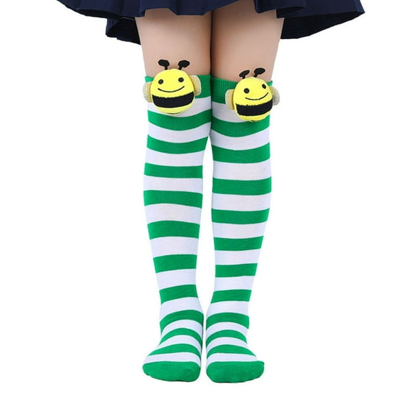 ZACPNCV Girls Knee High Sock Striped Over Knee Thigh High Socks Kids Bee Halloween Party Striped Tights Stockings Green 7-12 Years