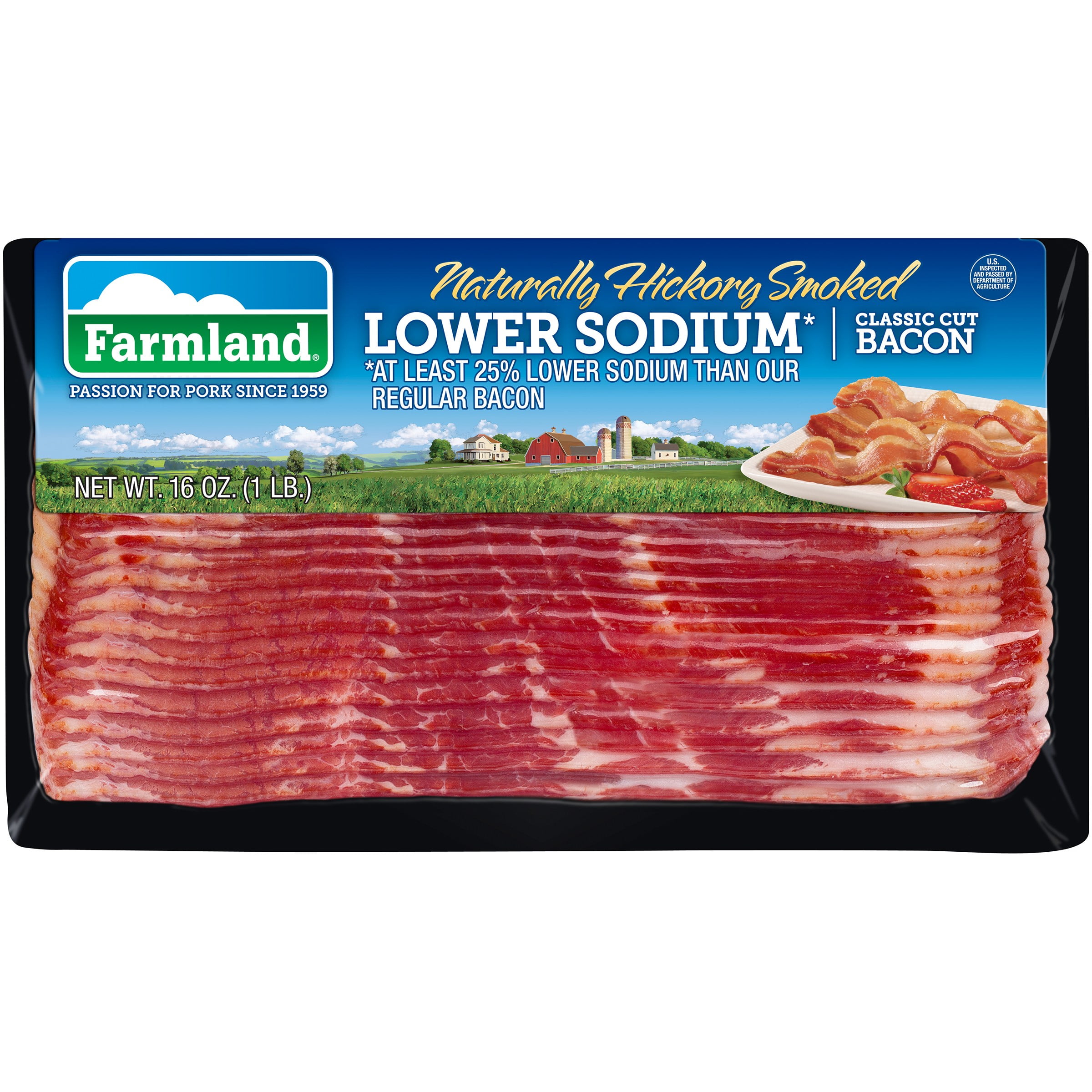 Farmland Naturally Hickory Smoked Lower Sodium* Classic Cut Bacon 16 oz. Package by Farmland Foods