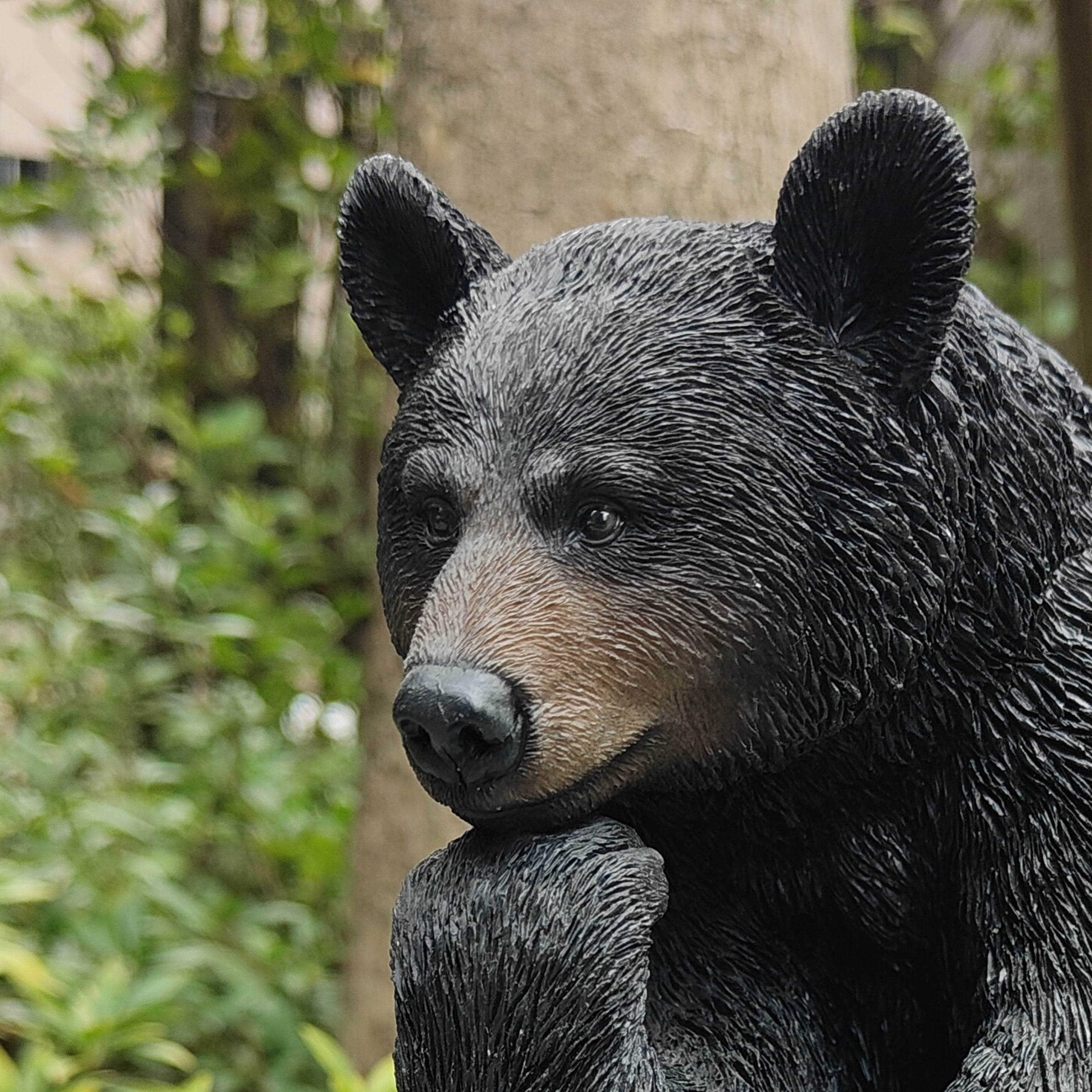 Onyx Contemplation: Intriguing Black Polyresin Thinking Bear Figurine