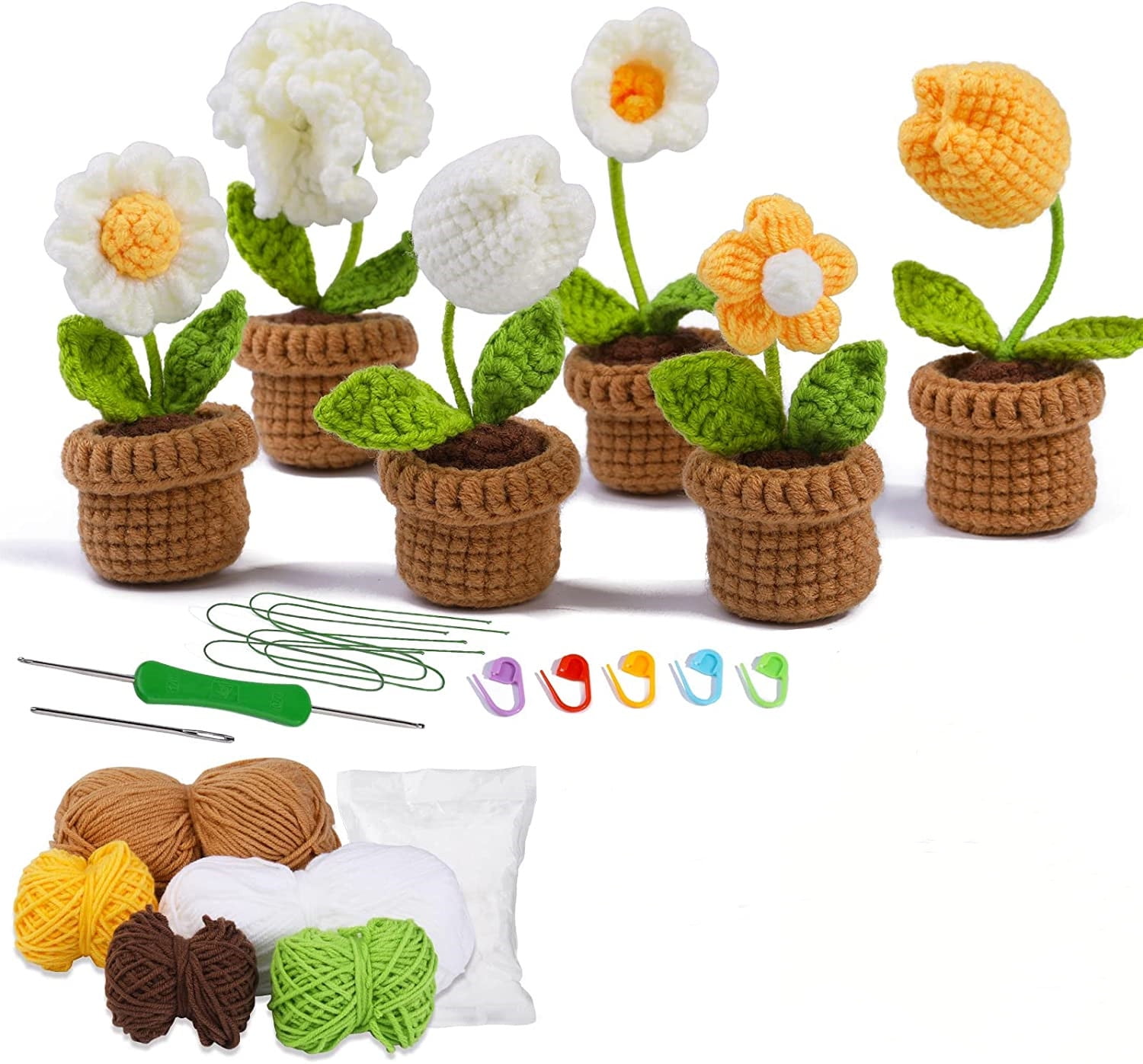 Duslogis Beginner Crochet Kit, 6 PCS Potted Plants, Complete Crochet Kit  for Beginners, Starter Pack for Adults and Kids with Step-by-Step