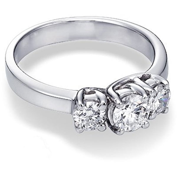 1.00 Carat (ctw) 14K WHITE GOLD ROUND DIAMOND 3 STONE RING