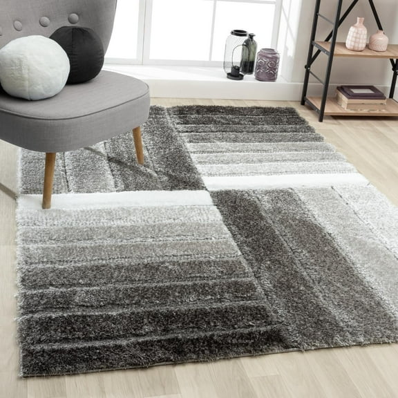 Luxe Weavers Shag Plush Geometric Gray 8x10 Area Rug, Indoor Carpet