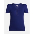 thumbnail image 6 of Scenario Women's V-Neck Henley Top with Short Puff Sleeves, Sizes XS-XXXL, 6 of 6