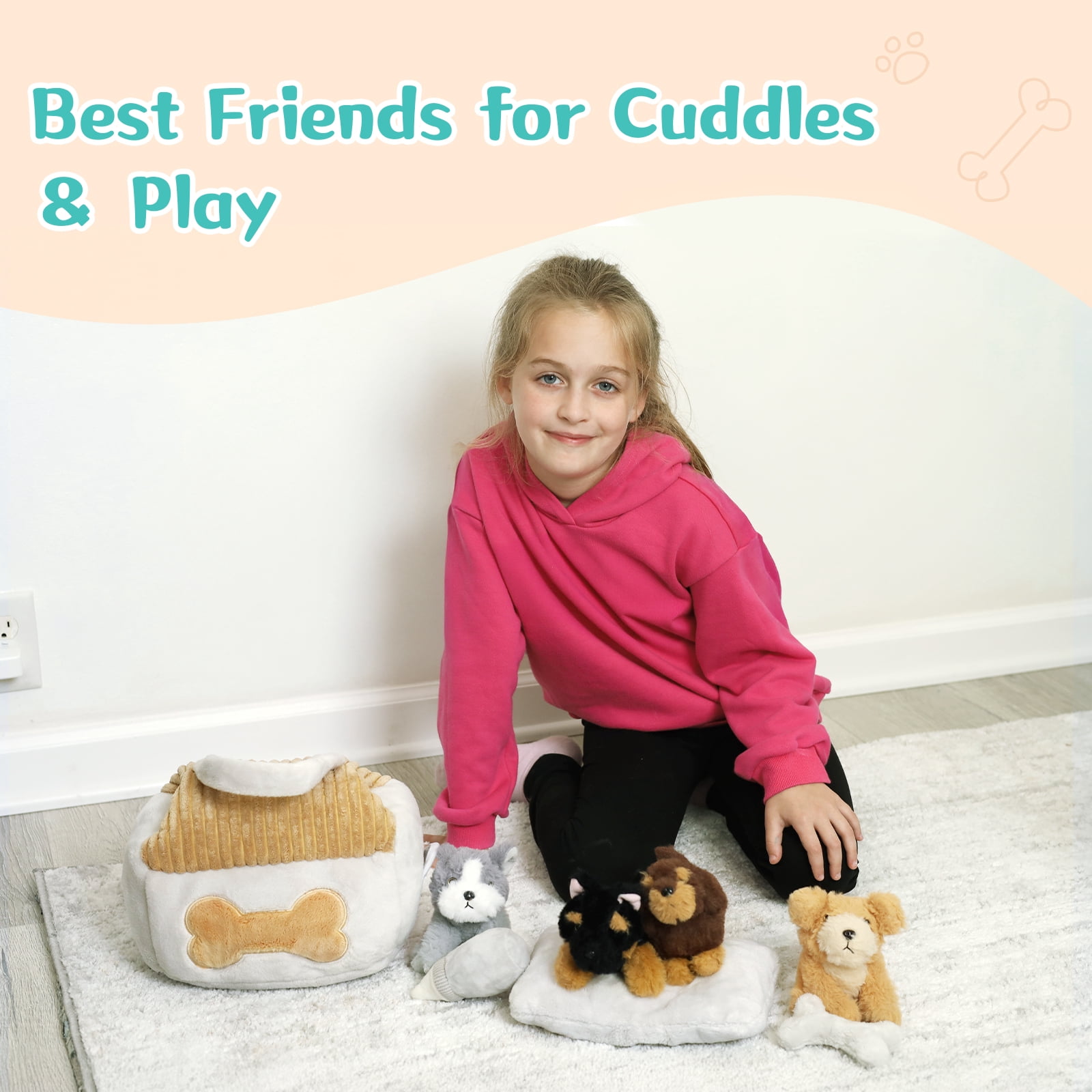 MaoGoLan 8 Pcs Dog House Stuffed Animal 9.8'' Cute Dog House With 4 Puppies Inside Plush Toy