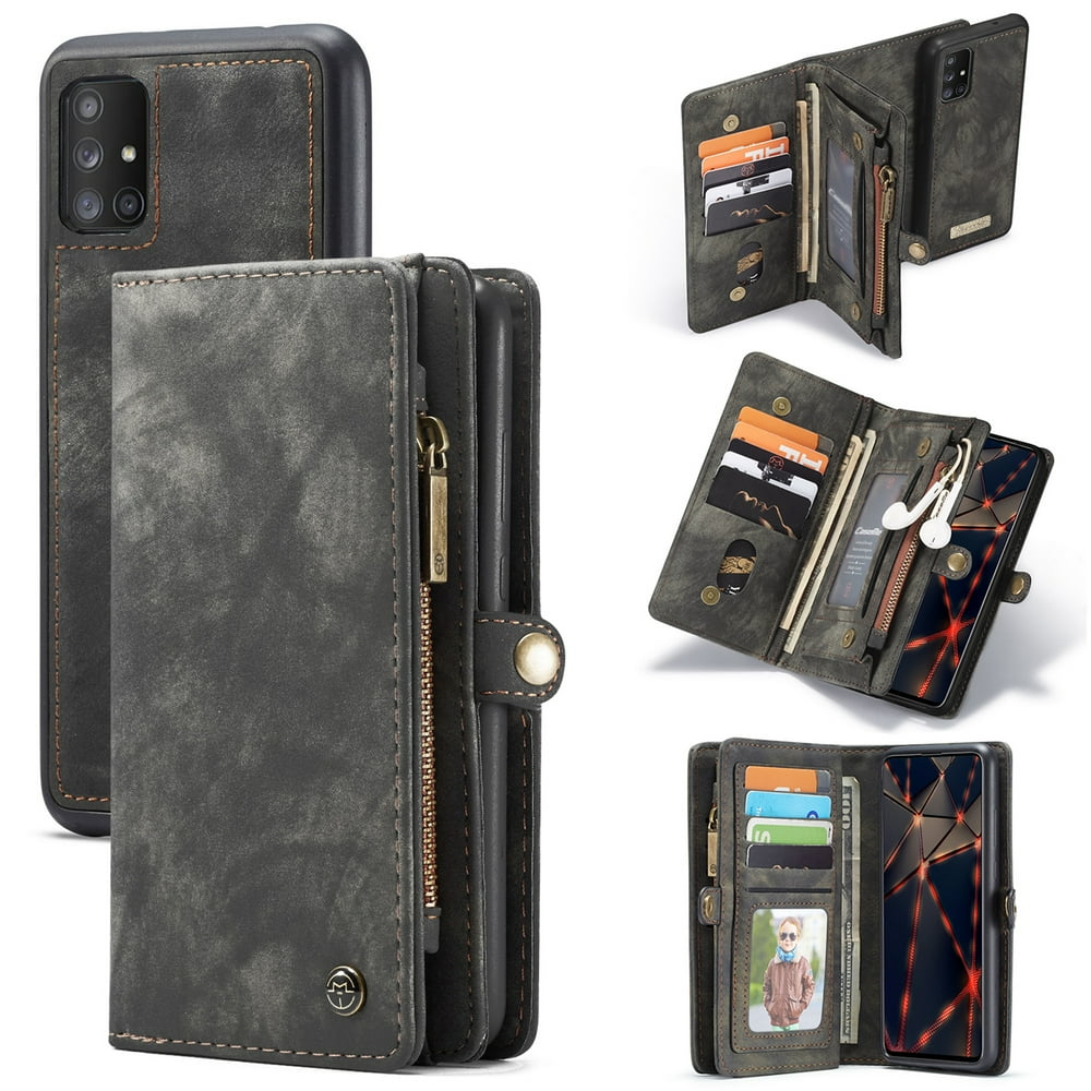 Dteck Wallet Case For Samsung Galaxy A71 4G, Heavy Duty Zipper Purse 2 in 1 Premium Leather