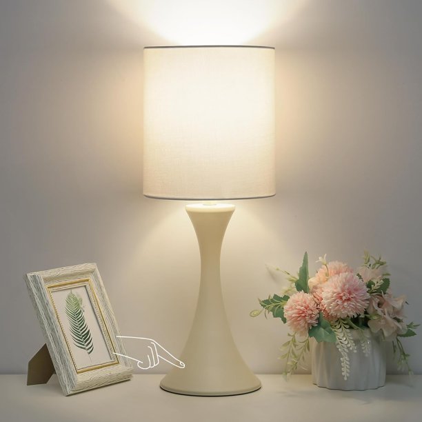 Lámpara de mesa con táctil de 3 vías, lámpara de mesita de noche regulable con base de metal, moderna lámpara de mesita de noche elegante con pantalla gris, lámpara de mesa auxiliar simple