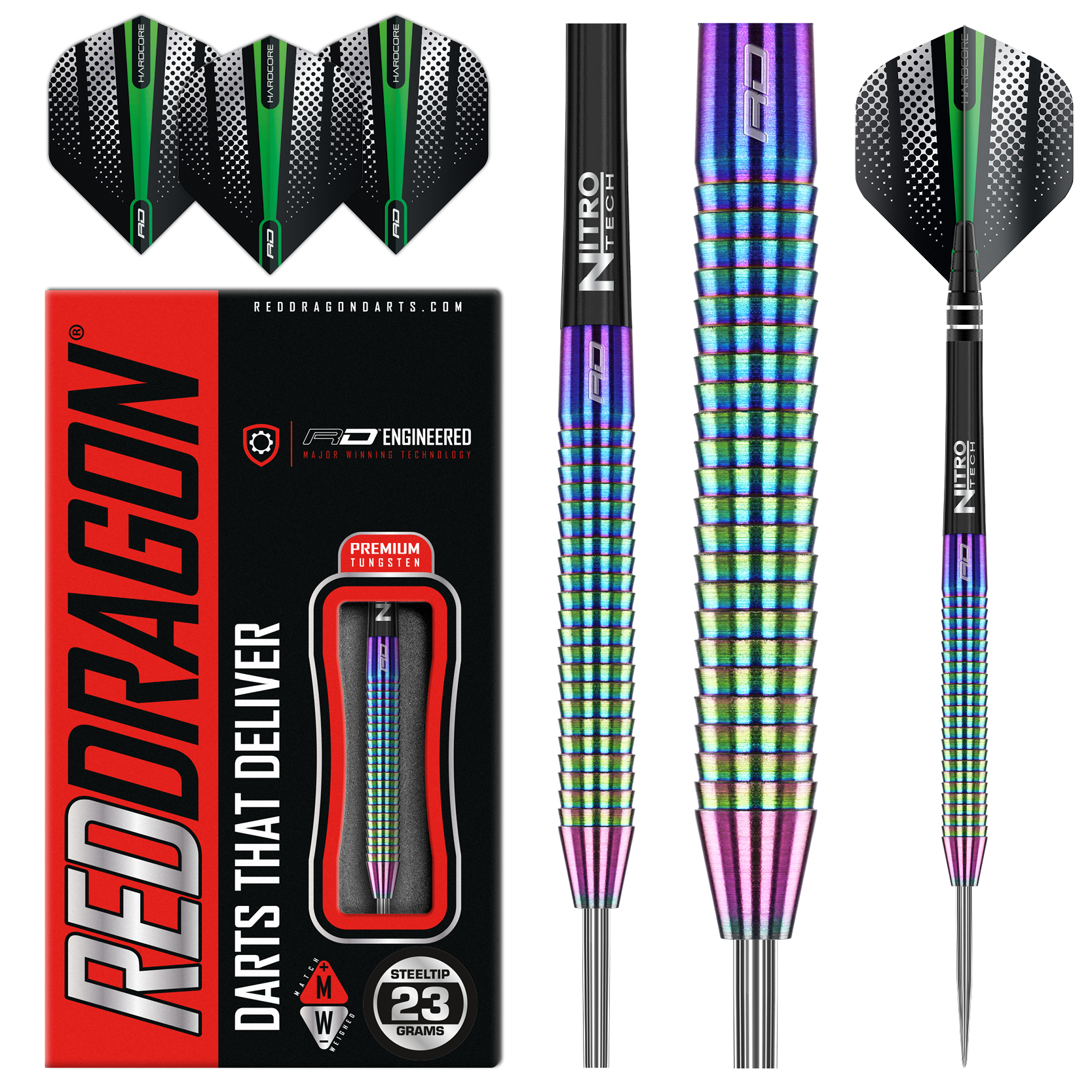 Red Dragon Razor Edge Spectron Soft-Tip Darts - 18g Tungsten Barrels With Flights & Stems