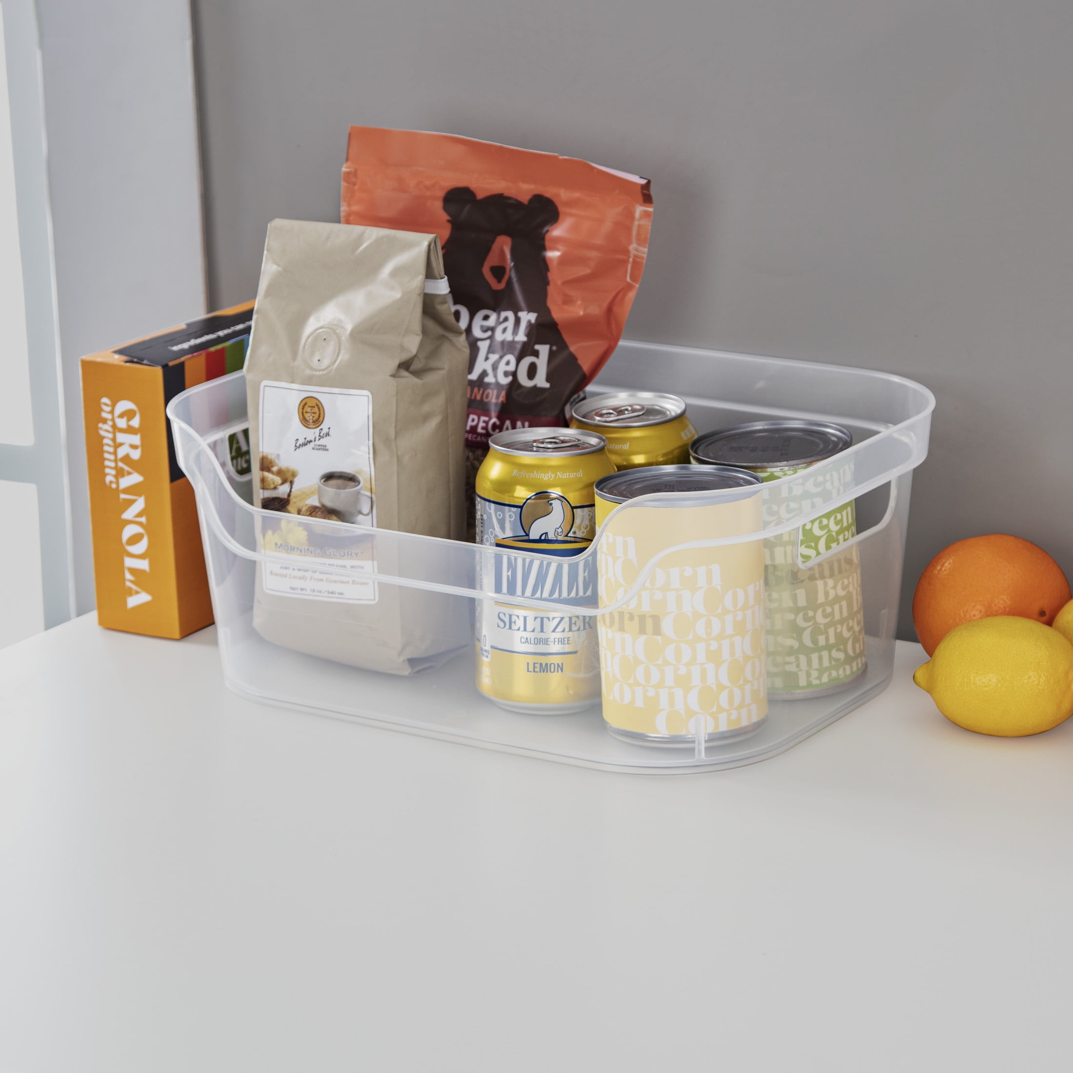 Mainstays Medium Open Bin, Clear Plastic, Easy Access Bin with Scoop Front, Clear, 8 Pack