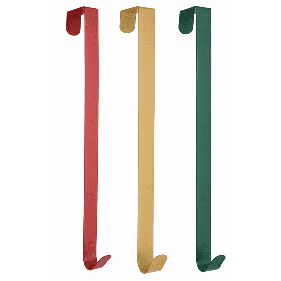 Metal Wreath Hangers for Doors, Red, Gold, Green, 3-Pack