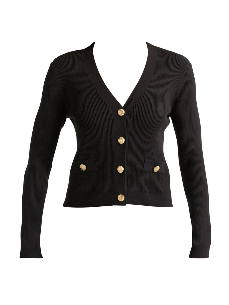 Sofia Jeans Ribbed Button Cardigan V-Neck Sweater - Walmart.com