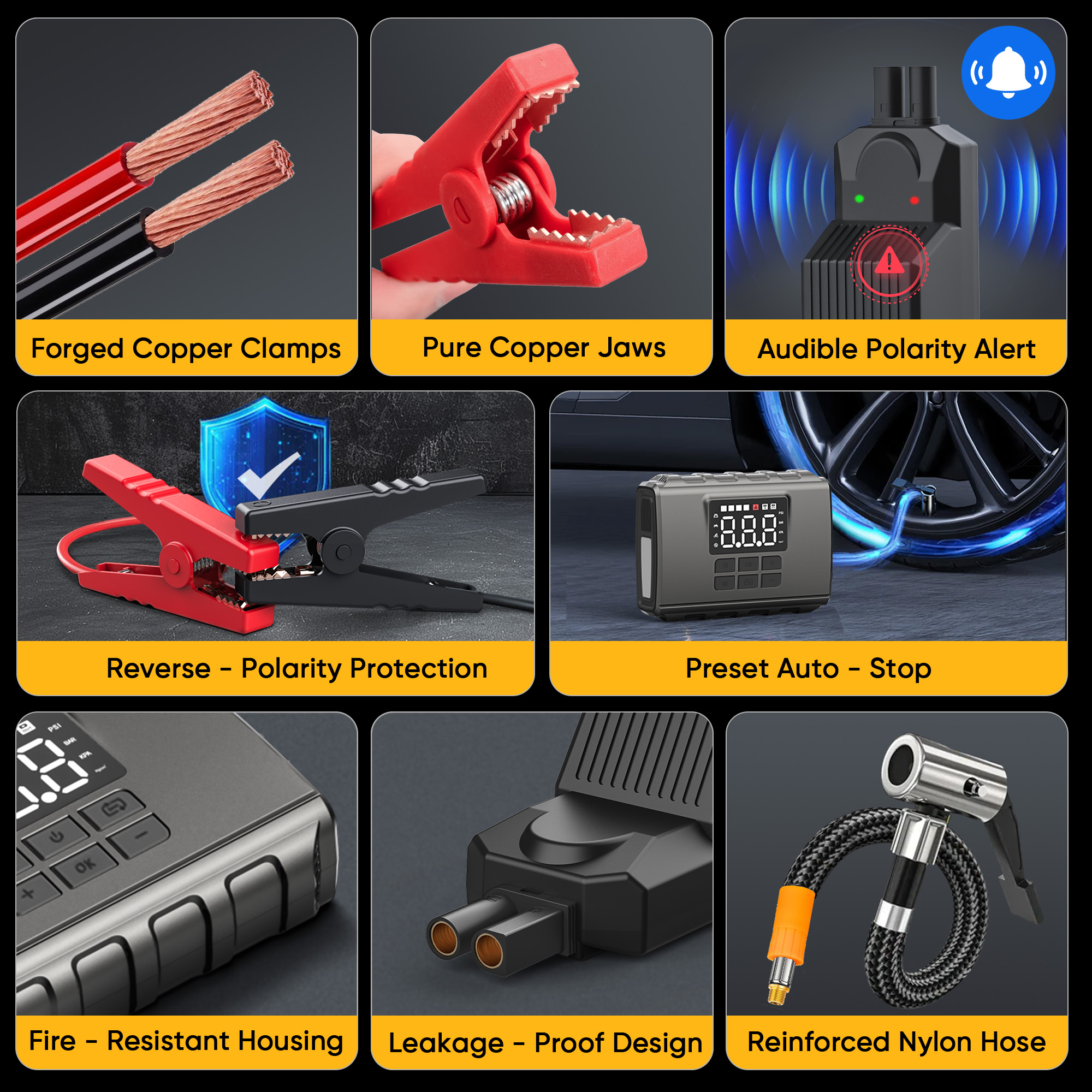GCZ 3000A Peak Portable Jump Starter with Air Compressor 150PSI, Battery Booster for All Gas & 6.5L Diesel Engine, 20000mAh Power pack with Dual Cylinder & LED Display & Flashlight