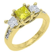 14k Yellow Gold Fancy Yellow Princess Cut 3 Stone Diamond Ring 1.63 Carats