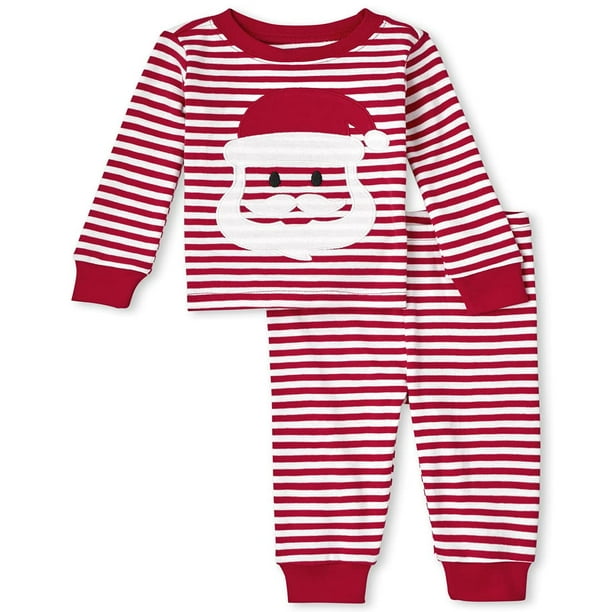 The childrens Place 2 Piece Family Matching christmas Holiday Pajamas Sets,  Snug Fit 100% cotton, Adult, Big Kid, Toddler, Baby, Santa Stripe, 18-24  Months 