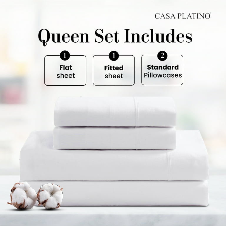Casa Platino 100% Cotton Percale 4-Piece Queen Sheet Set photo 2