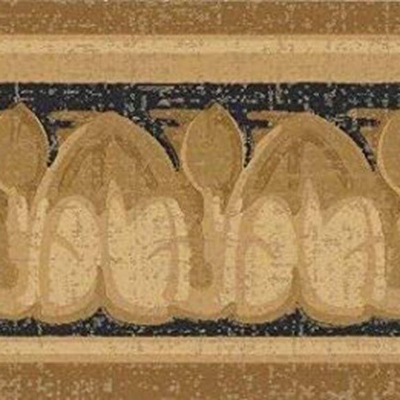 Concord Wallcoverings Golden Wallpaper Border Featuring Elegant Architechtural Design on a Black Background, Colors Yellow Beige, Size 4 Inches by 15 Feet 5510842