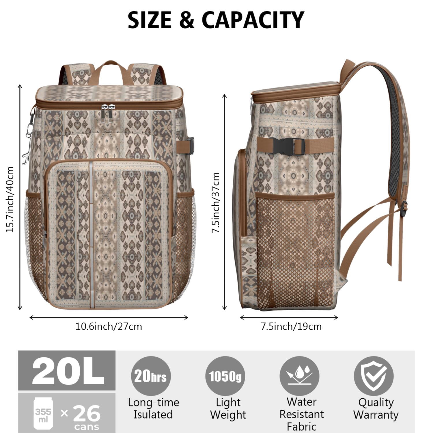 Travel Cooler Bag - Boho Bohemia Pioneer Flower Geometric Line Art Camping Beer Cooler Backpack with Bottle Opener- Waterproof Insulated Picnic Backpacks - Cooler Bag for Beach