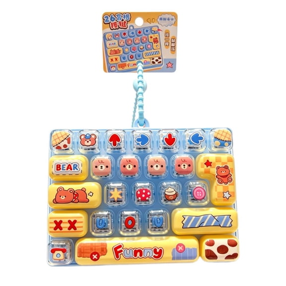 Cute Cartoon 26-Key Fidget Keyboard Toy, Silicone ABS Press Button Sensory Toy Keychain, Portable Bag Charm Pendant for Kids, Teens and Adults, Backpack Decoration and Gift