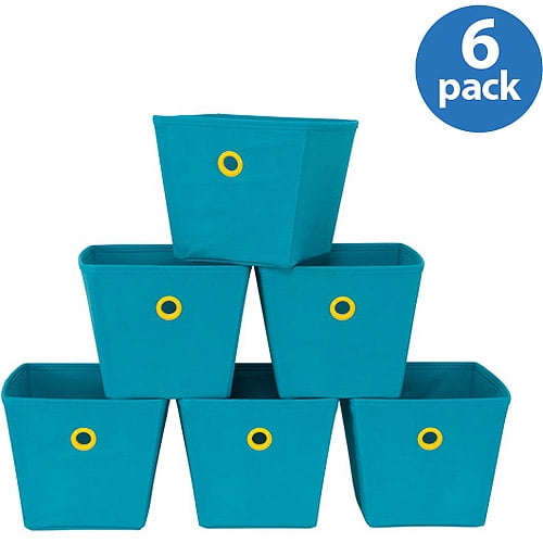 Mainstays Mini Bins, Teal with Lime Grommets, Set of 6