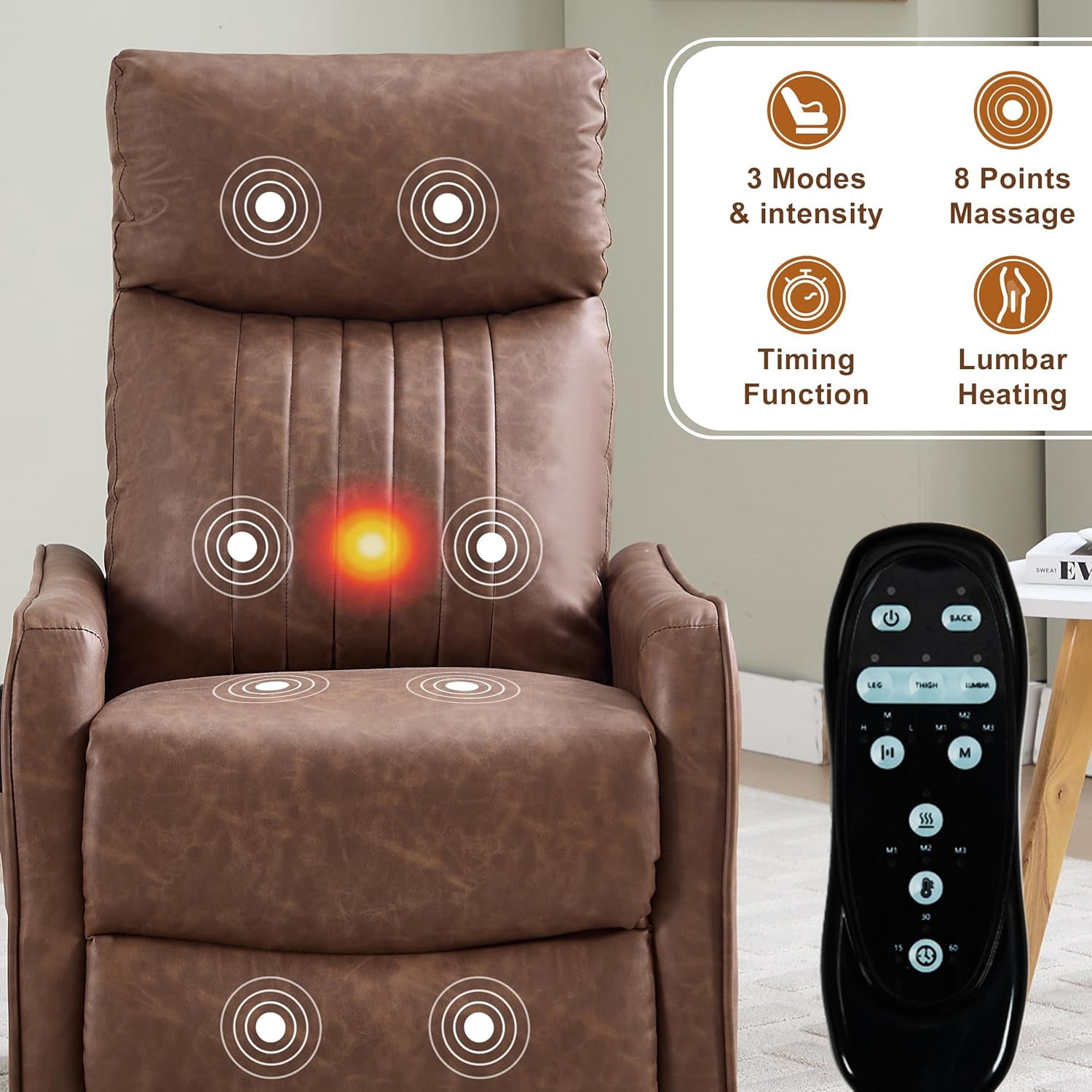 AENKYO Swivel Recliner Chair, Manual Rocking Massage Chair with Heat for Adults, for Living Room,Tan Faux Leather