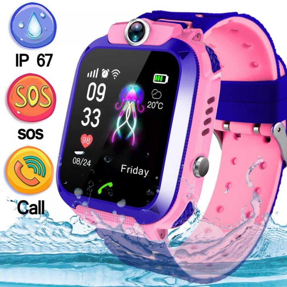 Kids Smart Watch, Waterproof Mother Children GPS Monitor Boy Girls SOS Call Phone, Anti-Lost Child Sports Digital Watches GPS Tracker, Pink