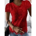 thumbnail image 4 of Camiseta De Encaje Con Cuello Redondo, Elegante Camiseta De Manga Corta Para Primavera Y Verano, Ropa De Mujer, 4 of 4
