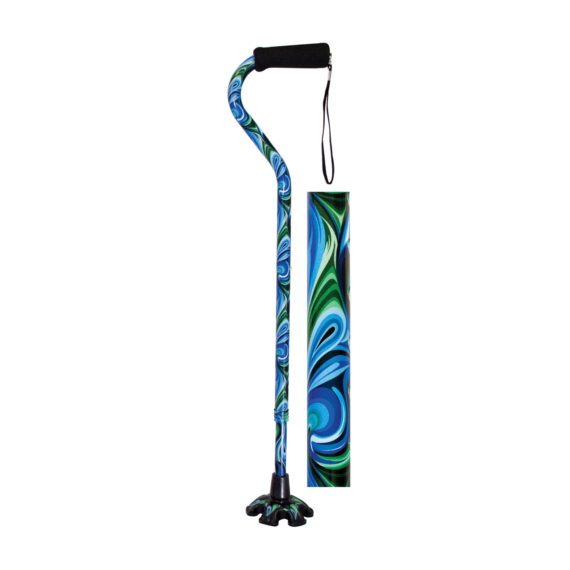 Essential Medical Supply Couture Offset Fashion Cane with Matching Standing Super Big Foot Tip in Swirl Style.