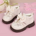 thumbnail image 5 of Toddler Booties Kids Lined Bow Princess Leather Short Boots Windproof Girls Ankle Boots White 7 Y-8 Y, 5 of 7
