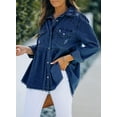 thumbnail image 3 of HOTAPEI Jean Jacket for Women Pleated Snap Buttoned Frayed Long Sleeve Distressed Denim Jackets With Bust Pockets, 3 of 6