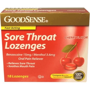 Sore Throat Lozenge, Cherry (18 Count) (Best Otc Medicine For Sore Throat And Runny Nose)