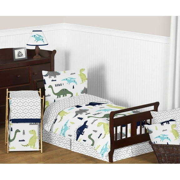 Sweet Jojo Designs Mod Dinosaur Blue and Green Toddler Bed Comforter 5 Piece Bedding Set