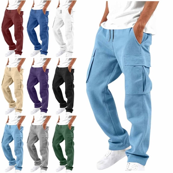 HOMADLES Men's Straight Leg Cargo Pants Outdoor Hiking Elastic Waist Work Pants Solid Color Multi-pocket Athletic Pants Black Size 3XL