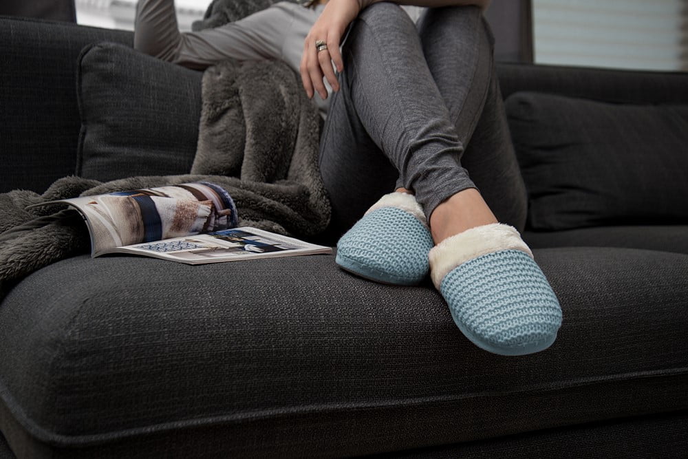Power Blue Womens Warm Winter Slippers Cozy Cable Knit Memory Foam House Slipper Clog Shoes with Fuzzy Plush Collar for Women