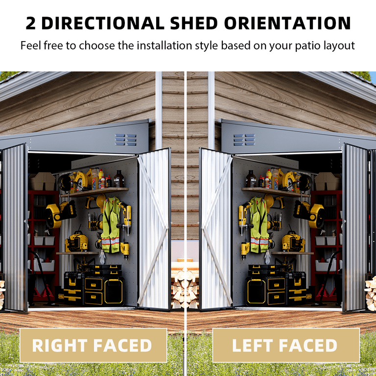 YODOLLA 8' x 10' Outdoor Metal Storage Side Shed with Lockable