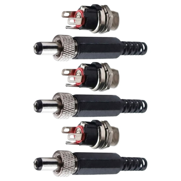 CTIRCHIU 3-Piece Copper Nickel Plated DC Power Plug Connector Set with Panel Mount Female Socket Adapter