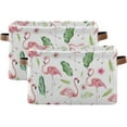 thumbnail image 2 of FREEAMG Green Palm Leaves and Flamingo Storage Basket, Durable Canvas Organizer With Handles Large Collapsible Storage Bins Boxes for Home Office - 1 Pack, 2 of 7