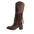 thumbnail image 3 of Juebong Fringe Suede Knee High Boots for Women Tassel Chunky Block Low Heel Warm Winter Mid Calf Boots Brown,39, 3 of 6